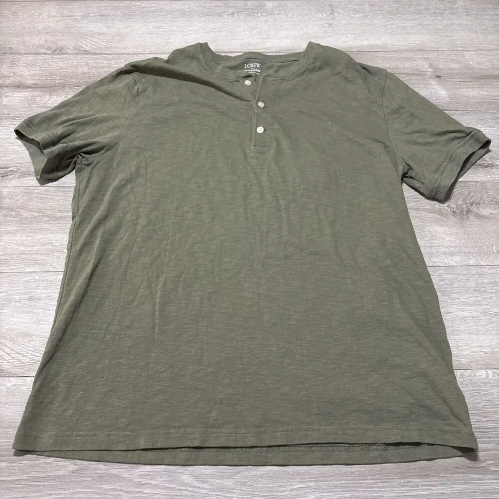 J. Crew Men's Slub Cotton 3 Button Henley Short Sleeves Vintage Surplus Green XL